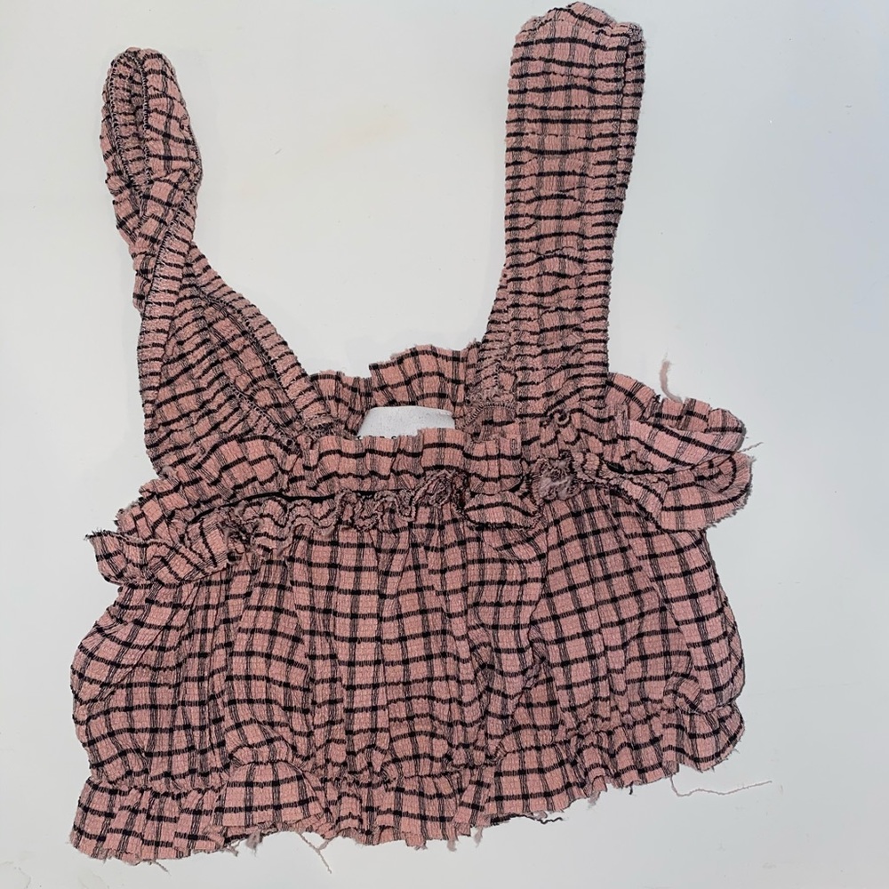 Ruffled pink plaid crop top